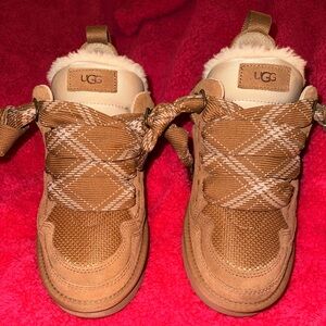 UGG Brown Suede Sneakers with Plaid Laces